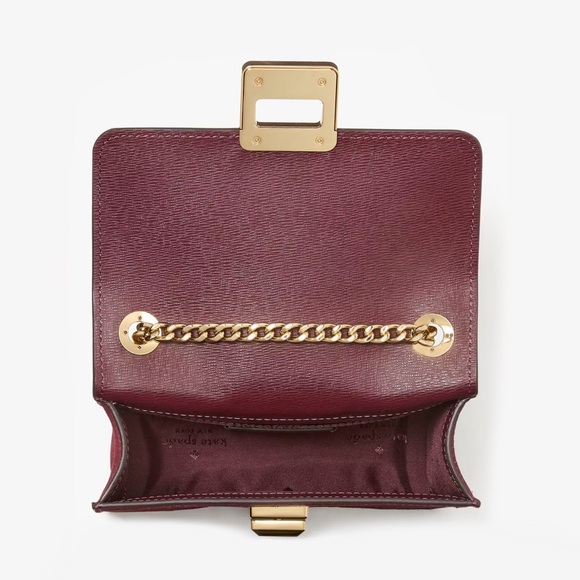♠️Kate Spade Phoebe Suede Turnlock Mini Flap Crossbody Box Bag, Dark Merlot NWT - Picture 4 of 5